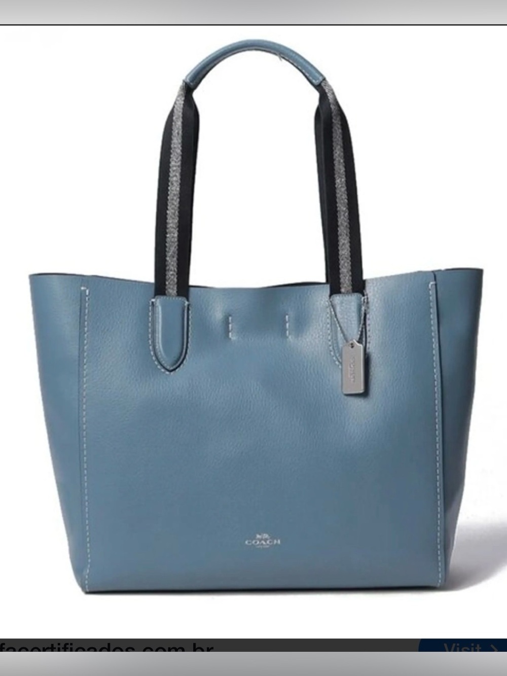 Coach 58660 Blue Leather Tote Bag with Contrast Strap